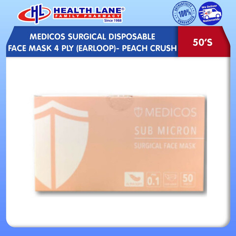 MEDICOS SURGICAL  MASK MUKA 4 PLY (EARLOOP)- PEACH CRUSH (50'S)